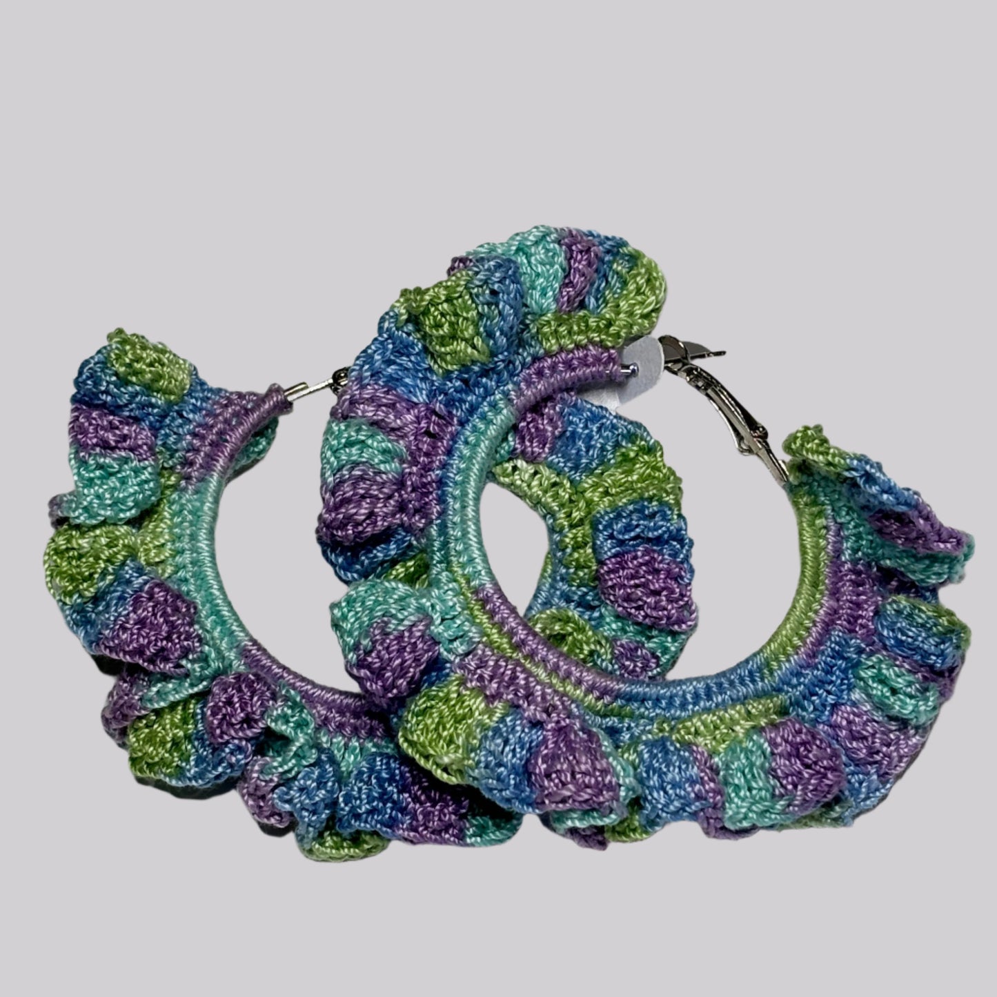 1.75" Multi Color Crocheted Ruffle Earrings